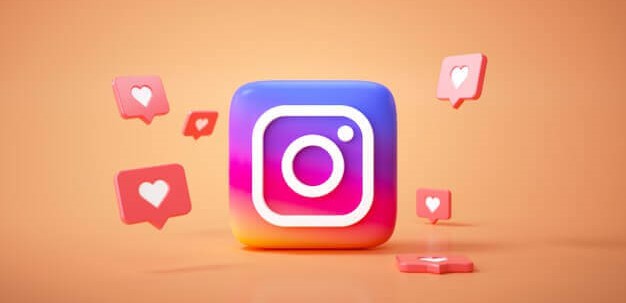 Logotipo do Instagram e diversos corações ao redor simbolizando as curtidas nessa rede social