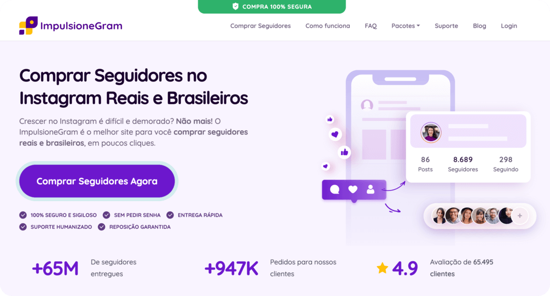print tela impulsionegram novo site destaque para comprar seguidores