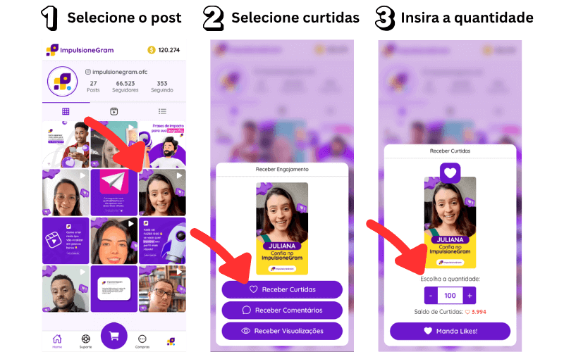 tutorial de como comprar curtidas usando impulsionegram